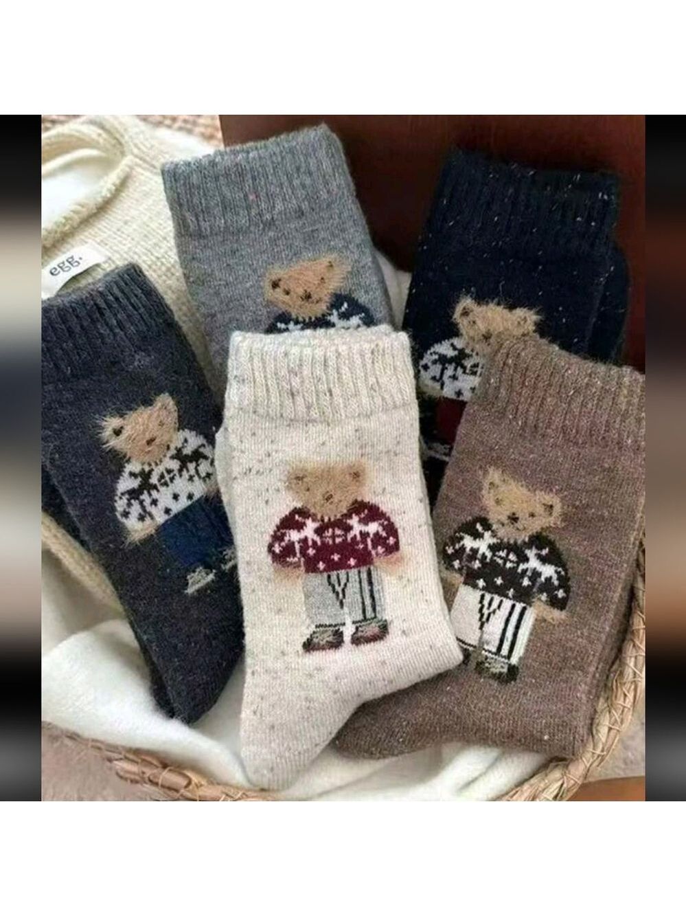 New 5 Pairs Autumn/Winter Warm Cute Bear Mid-Calf Socks